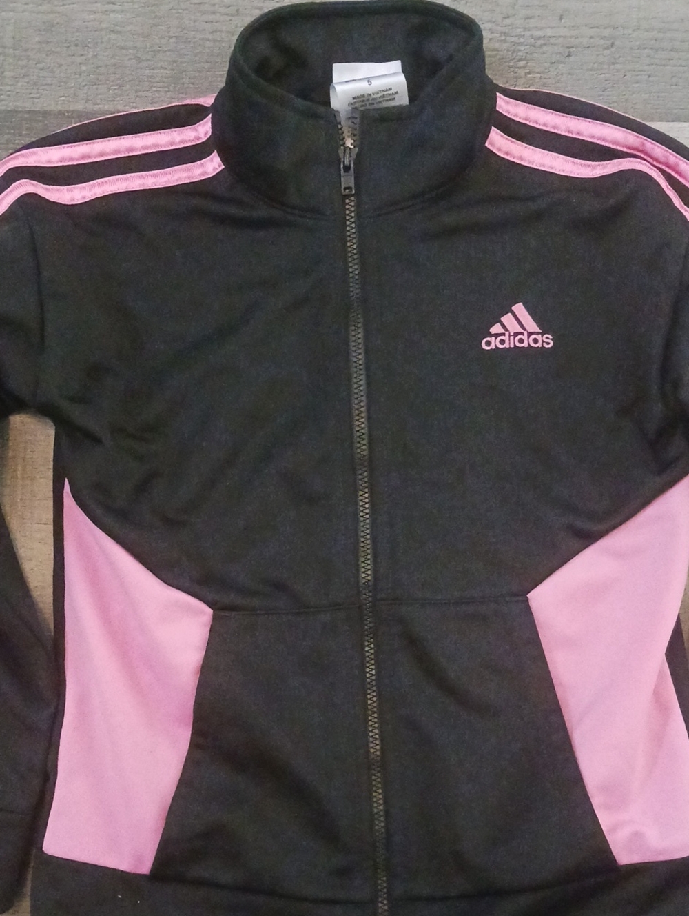 adidas Girls Black & Pink Full-Zip Track Jacket